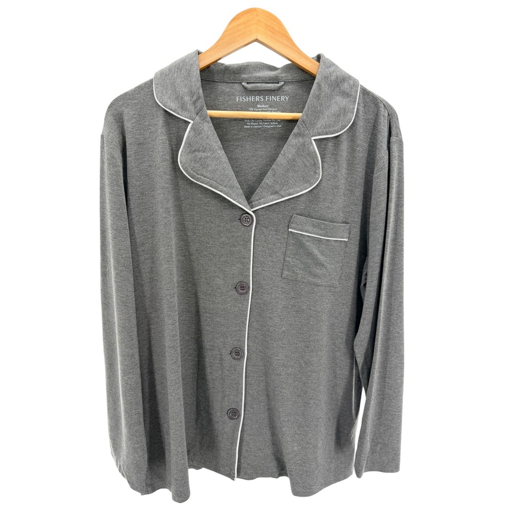 Fishers Finery Womens Bamboo Organic Cotton Pajama Top Heather Gray Medium NWT
